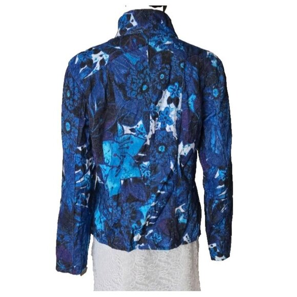 Chico's Women's Jacket Blue Multi Floral Snap Front Mock Neck size 1 - Picture 4 of 5